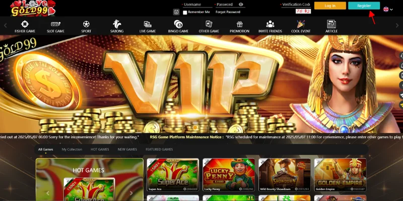 Go to Gold99.art and click Register Button to register