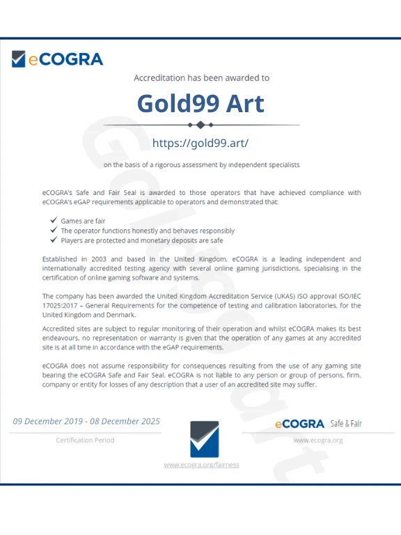 Gold99 eCOGRA Licensed